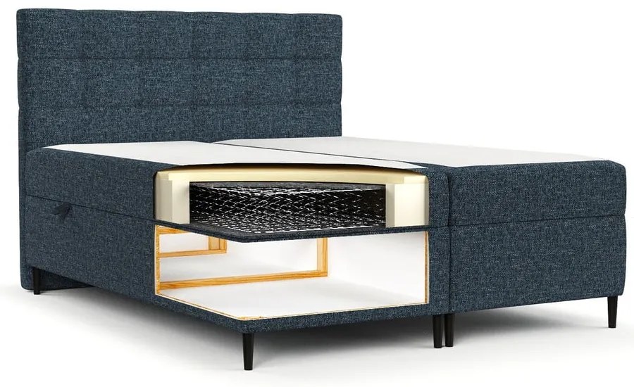 Тъмносиньо боксспринг легло с място за съхранение 180x200 cm Urbaneo – Maison de Rêve