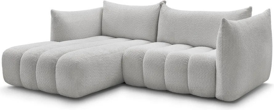 Светлосив ъглов диван от прежда с примки от букле (ляв ъгъл) Azra – Bobochic Paris