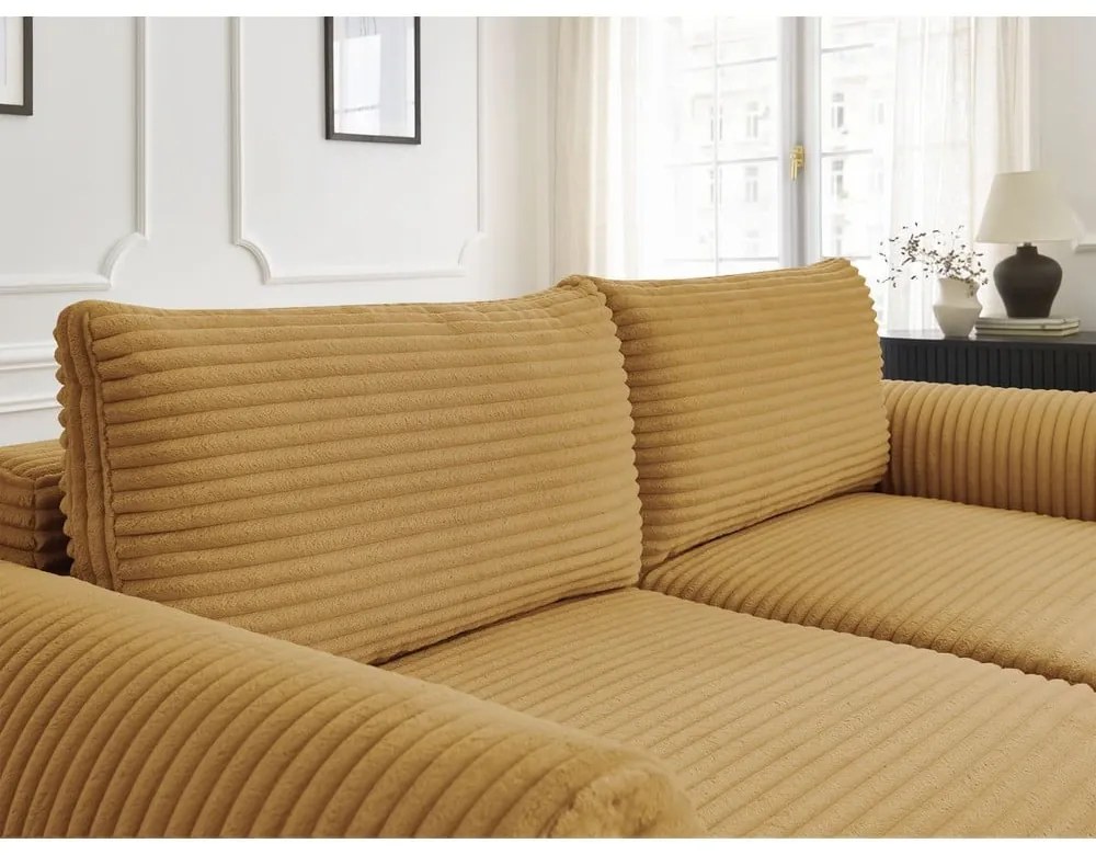 Разтегателен диван от рипсено кадифе в цвят горчица 257 cm Lucien – Bobochic Paris