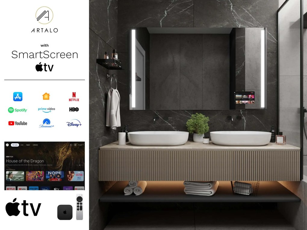 SMART огледало със светодиодно осветление M4 premium + SmartScreen with Apple TV