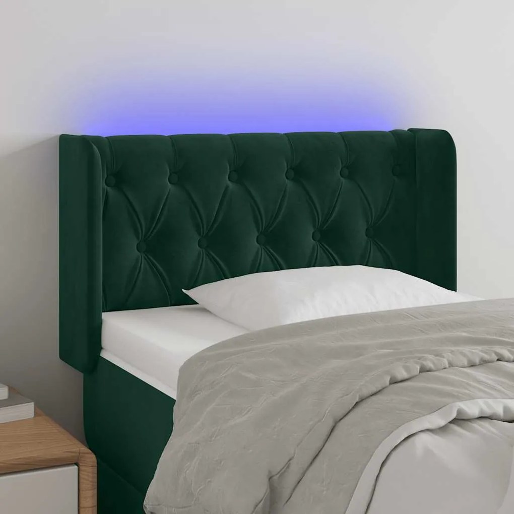 3123605 vidaXL LED горна табла за легло, тъмнозелена, 83x16x78/88 см, кадифе