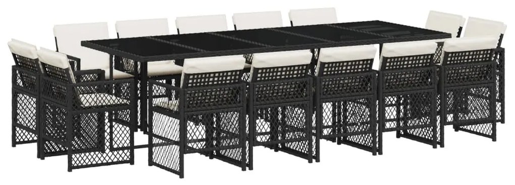 3210870 vidaXL Градински комплект с възглавници 15 части полиратан черен