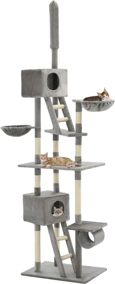 170522 vidaXL Котешко дърво със сизалени стълбове, 230-260 см, сиво