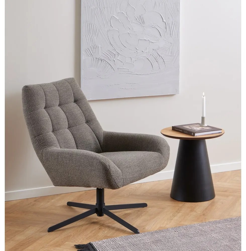 Кръгла масичка за кафе в черен и естествен цвят с дъбов плот ø 45 cm Soli - Actona