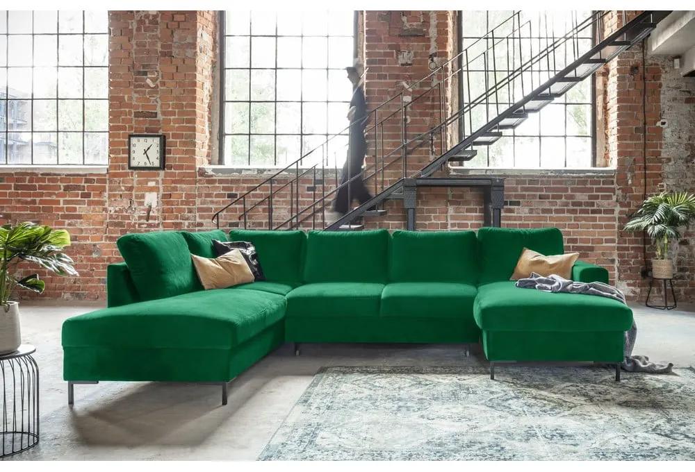 Зелен кадифен U-образен разтегателен диван, ляв ъгъл Lofty Lilly - Miuform