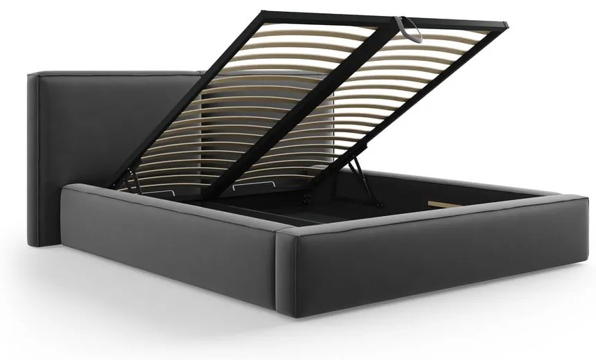Тъмносиво тапицирано кадифено двойно легло с място за съхранение с включена подматрачна рамка 200x200 cm Arendal – Cosmopolitan Design