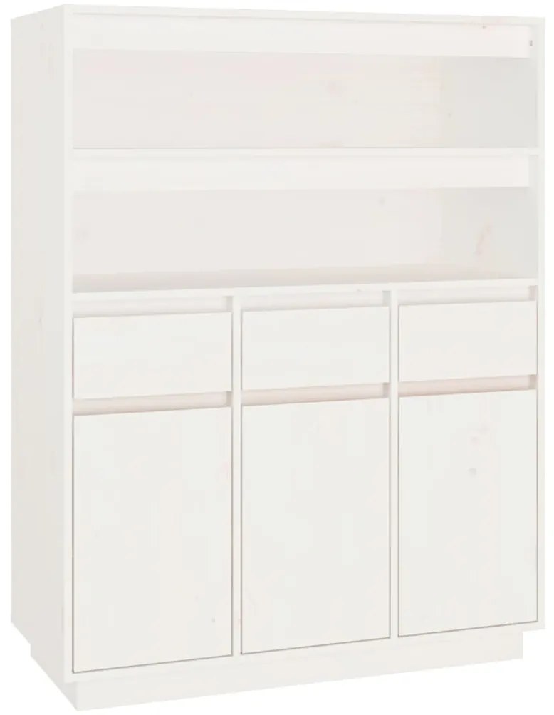 818216 vidaXL Висок шкаф, бял, 89x40x116,5 см, борово дърво масив