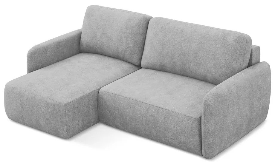 Светлосив шенилов разтегателен ъглов диван с място за съхранение (ляв ъгъл) Lilo – Makamii