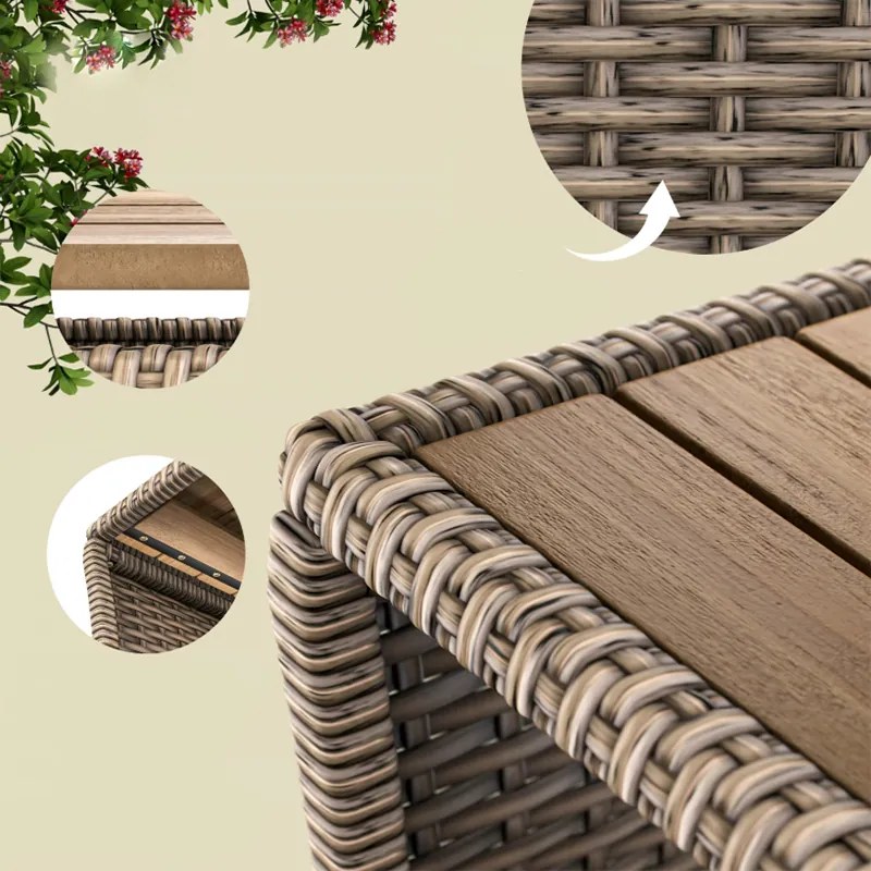 Странична маса от полиротанг с плот от акациева дървесина 45 × 45 cm Сив