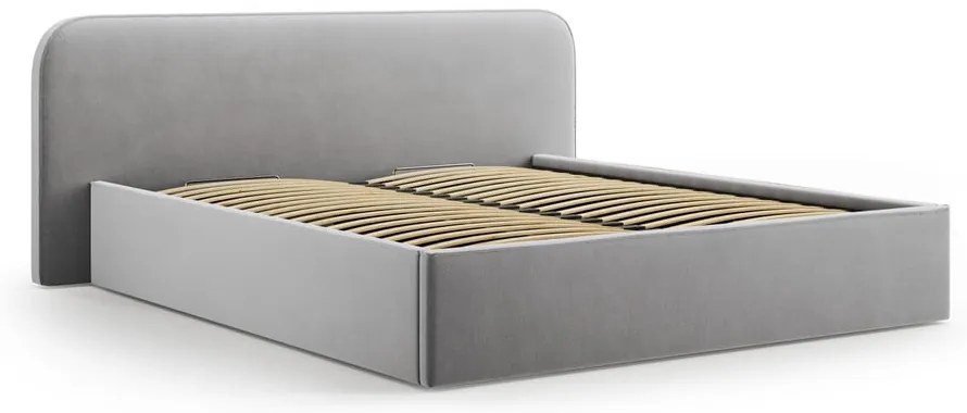 Светлосиво двойно тапицирано легло с място за съхранение с включена подматрачна рамка 180x200 cm Elizabeth – Micadoni