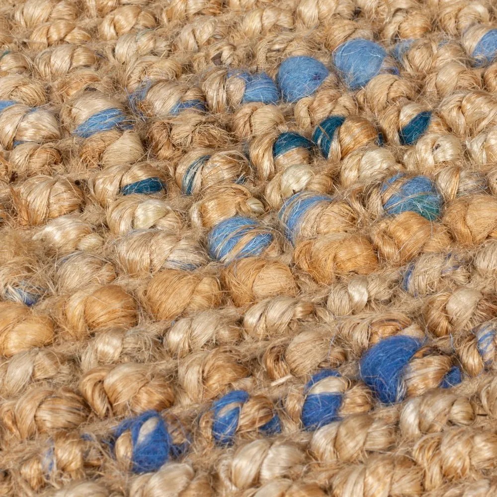 Синьо-естествена ръчно изработена ютена пътека 60x300 cm Jute Boucle Blue – Flair Rugs