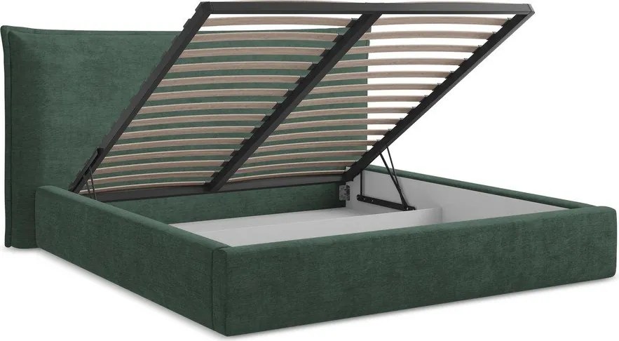 Зелено двойно легло 180x200 cm тапицирано с място за съхранение с включена подматрачна рамка Esala – Makamii