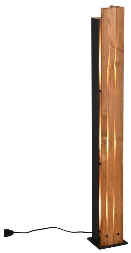 Черна и естествена подова лампа с дървен абажур (височина 121 cm) Karuni – Trio