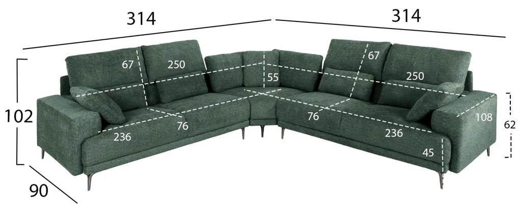 Ъглов диван Симет HM3269.05 зелен цвят