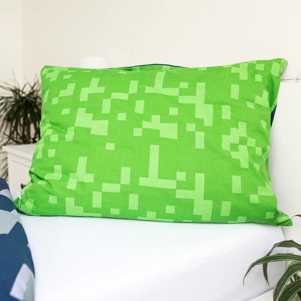 Зелено-синьо единично памучно детско спално бельо 140x200 cm Minecraft "Sssleep Tight" – Jerry Fabrics