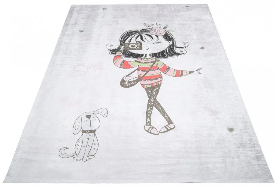 Детски килим за момичешка стая с дама и куче Ширина: 140 см | Дължина: 200 см
