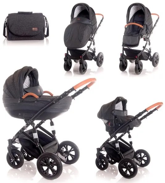 Бебешка комбинирана количка 3в1 MIA LORELLI - Black LEATHER