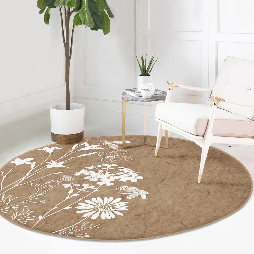 Светлокафяв кръгъл килим подходящ за пране и за прахосмукачки роботи ø 120 cm Comfort – Mila Home