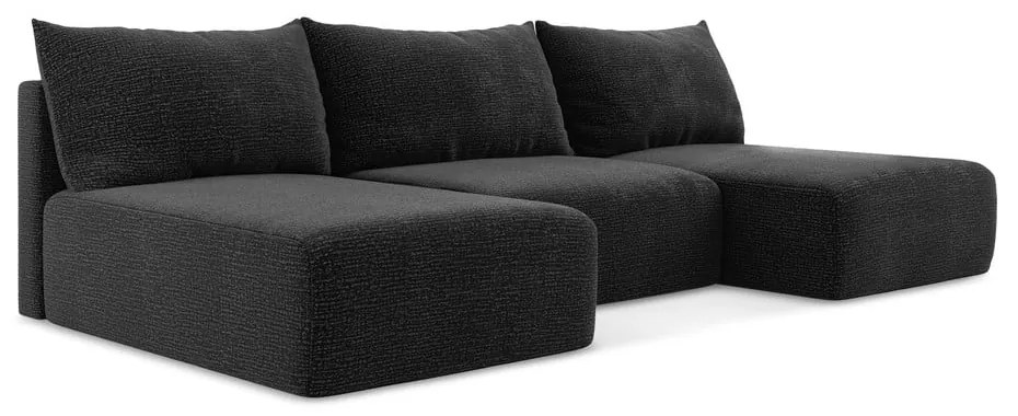 Черен разтегателен ъглов диван с място за съхранение Kalena – Makamii