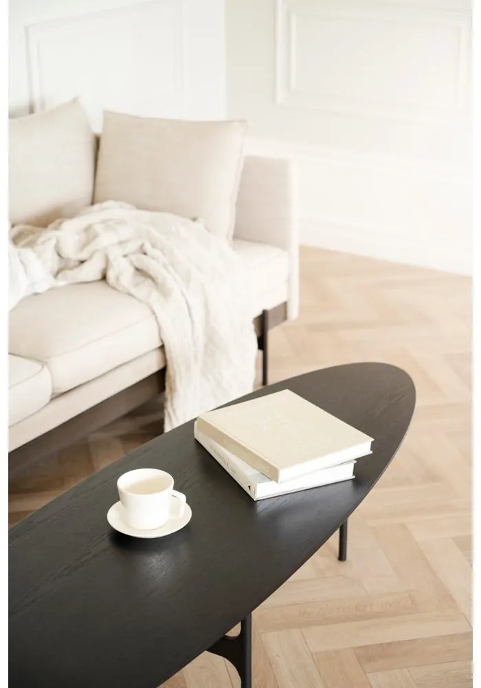 Черна масичка за кафе с плот от ясенова дървесина 180x50 cm Colton - Rowico