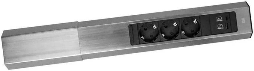 BACHMANN Модул CASIA 2 с 3x Шуко и USB A+C с щора, цвят ИНОКС, с възможност за ъглов монтаж, захранващ кабел 2м,  - B932.006