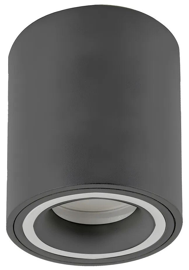 RABALUX Kobald, indoor ceiling lamp, grey aluminium lamp with white acryl shade, round downlight, GU10 1xMAX25W, D8cm, H10cm, bu