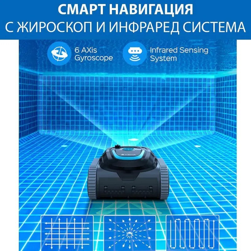 Безкабелен робот за почистване на басейни Wybot S1, 80W, Li-Ion 6400 mAh, За до 120 м2, 6 режима, SMART, Автономия до 200 минути, Self-parking, Auto-reverse, IPX8, Черен