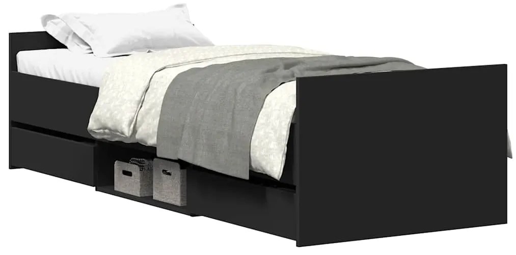 3203818 vidaXL Рамка за легло с горна и долна табла, черна, 75x190 см