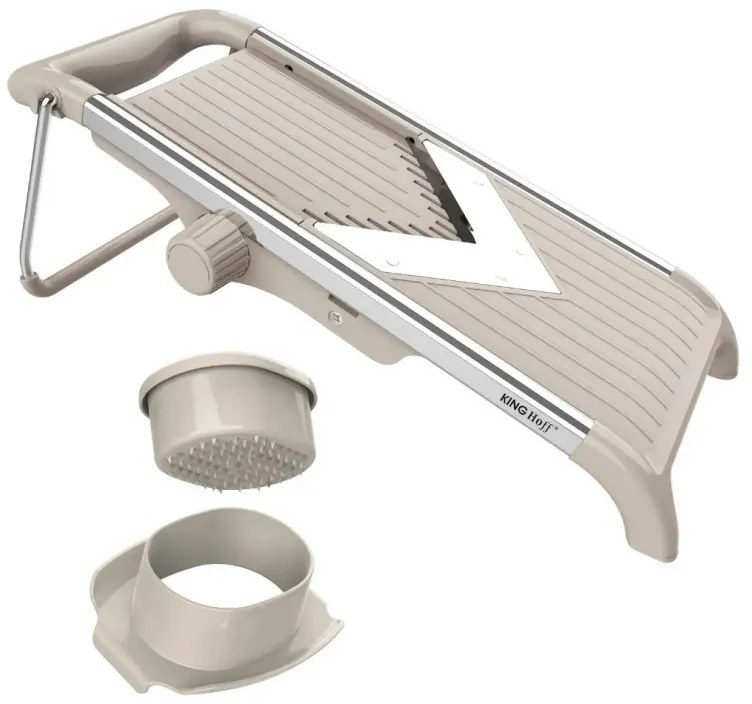 Ренде за зеленчуци Kinghoff KH 2006, Регулируема дебелина, V-образни остриета, Жулиен 5 мм, Бежов/Сив