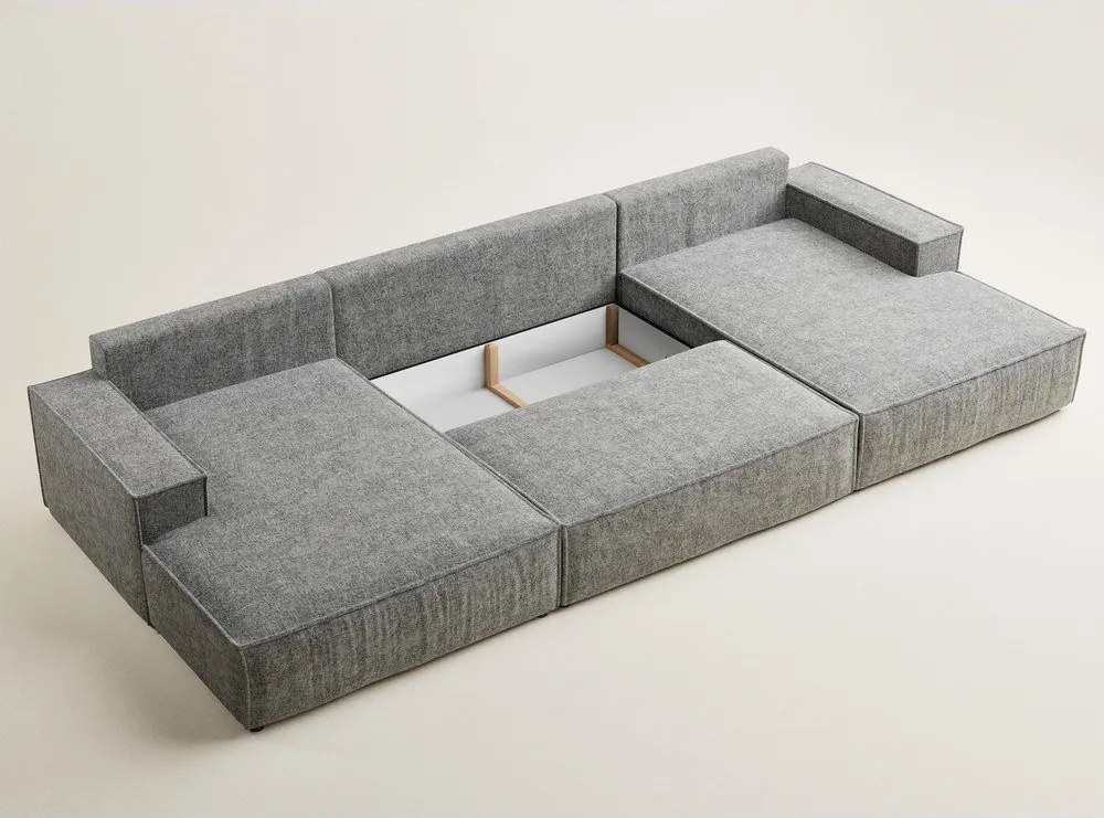 Сив шенилов сгъваем/с място за съхранение ъглов диван (U форма) Kyoto – Maison de Rêve