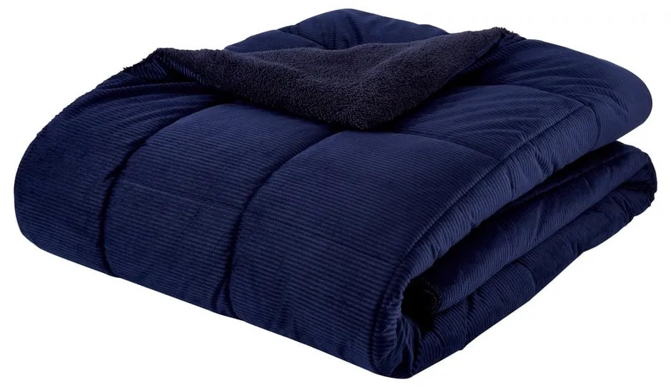 Тъмносиня ватирана покривка от микрофлийс за двойно легло 200x220 cm Cosy Cord - Catherine Lansfield