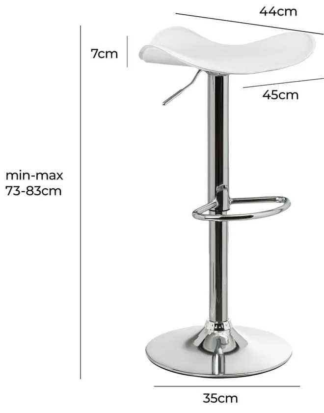 Бели тапицирани бар столове в комплект с регулируема височина 2 бр. (височина на седалката 73 cm) – Casa Selección
