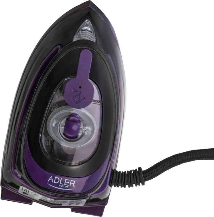 Парна ютия за пътуване Adler AD 5049, 420W, 30 мл, Керамична плоча, Парно и сухо гладене, Черен/Лилав