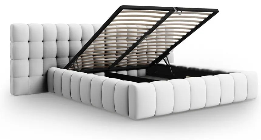 Светлосиво тапицирано двойно легло с място за съхранение с включена подматрачна рамка 160x200 cm Mamaia – Micadoni Home