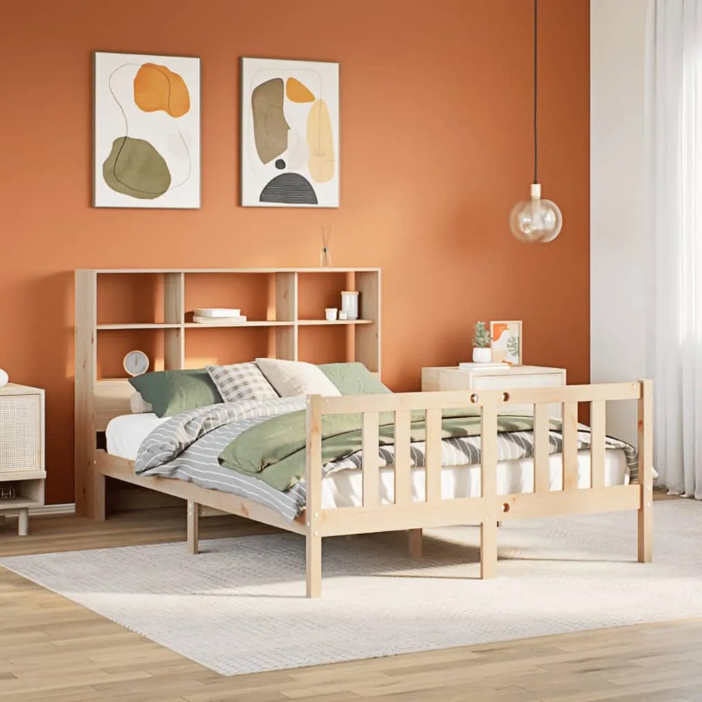 3322313 vidaXL Легло с етажерка за книги, без матрак, 120x200 см, бор масив