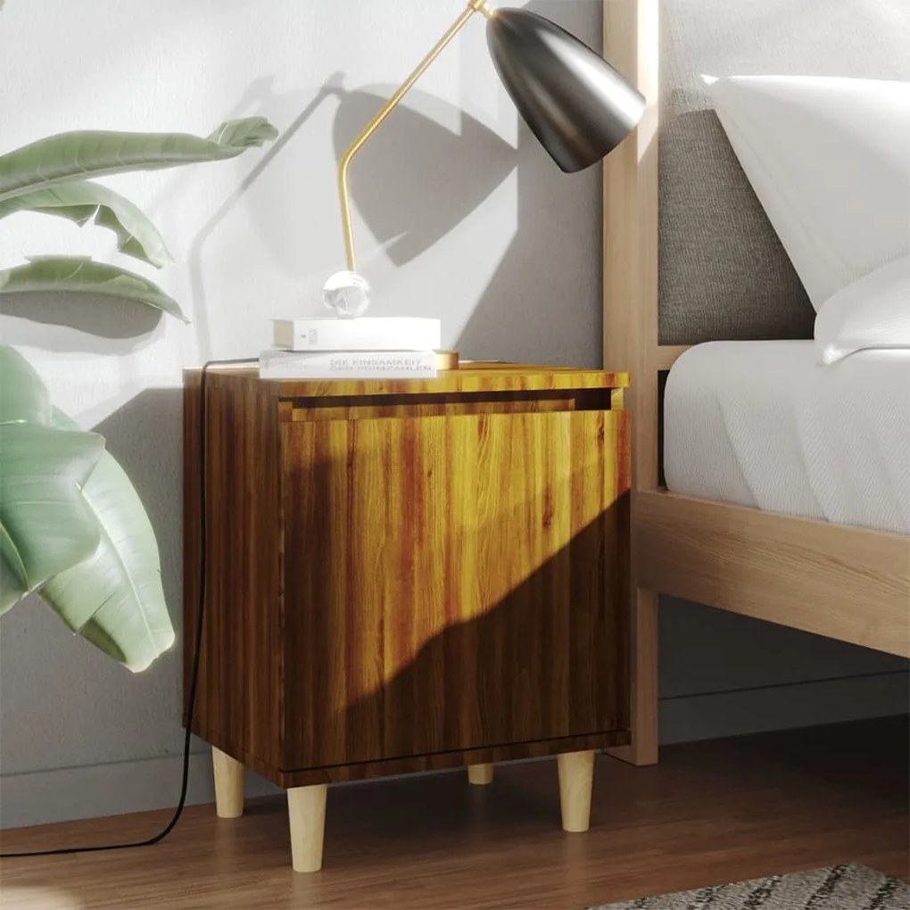 Sonata H Нощни шкафчета с крака масивно дърво 2 бр кафяв дъб 40x30x50 см
