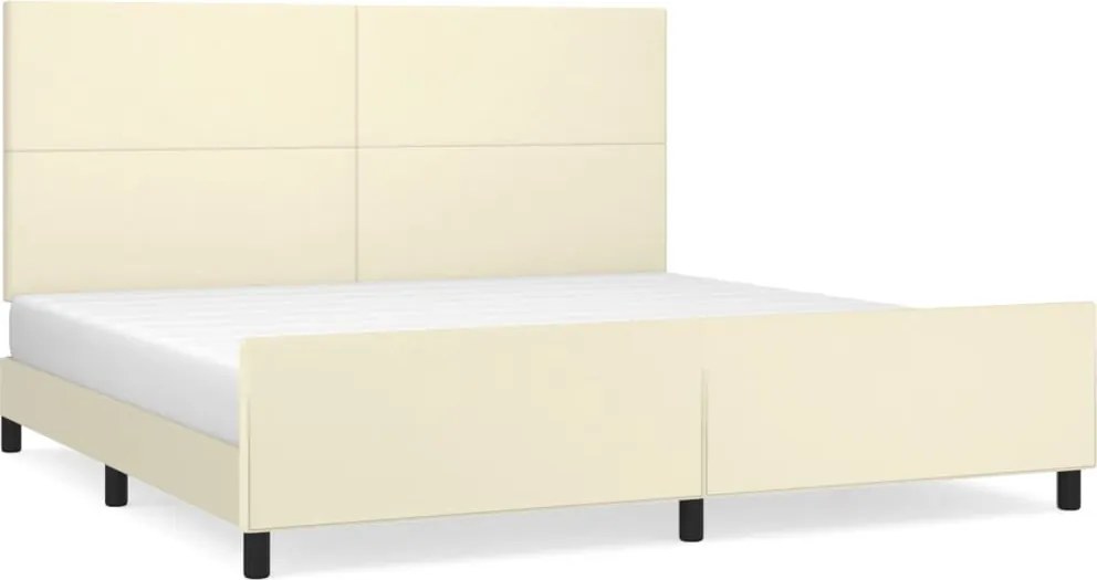 3125471 vidaXL Рамка за легло с табла, кремава, 200x200 см, изкуствена кожа