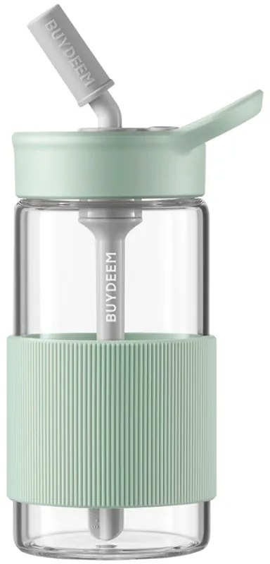 Преносима бутилка за напитки Buydeem CD1017-CG, 500 мл, Вградена сламка, Непропусклива, Термоустойчиво стъкло до 150°C, BPA free, Зелен