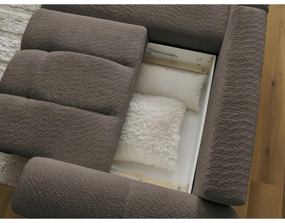 Кафяв сгъваем/с място за съхранение ъглов диван от прежда с примки от букле (ляв ъгъл) Roxelane – Bobochic Paris