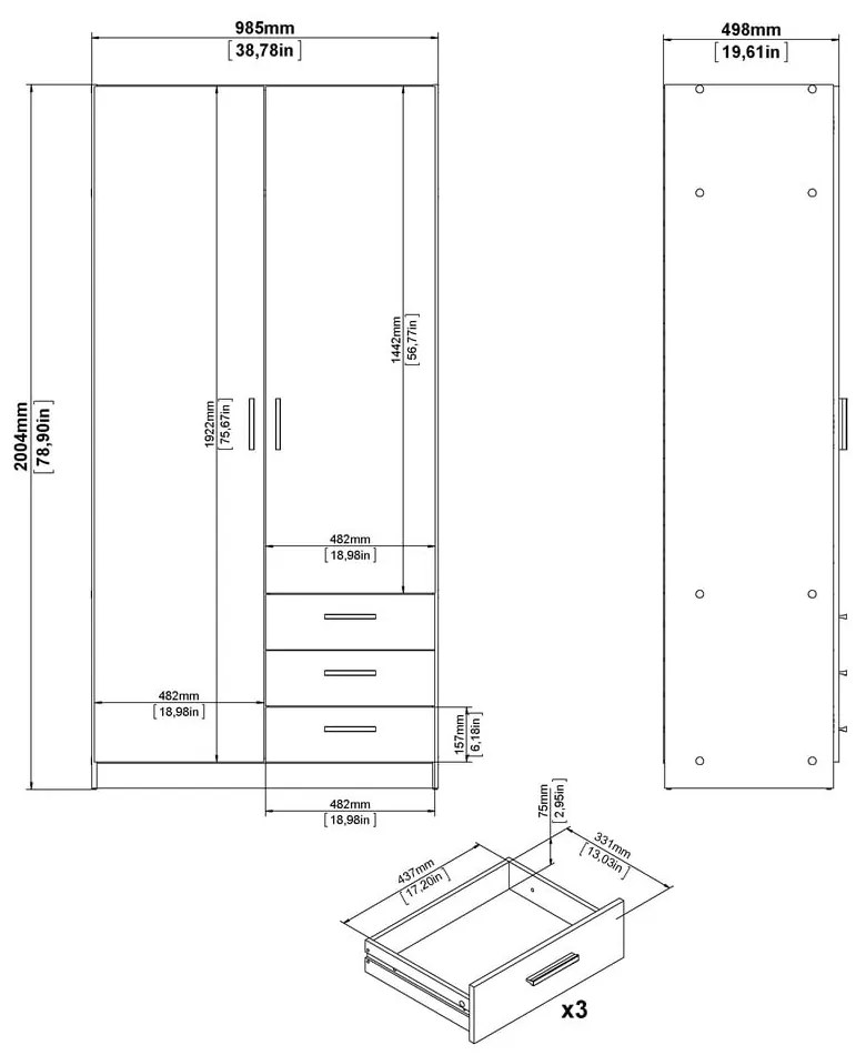 Бял гардероб 99x200 cm Sprint – Tvilum