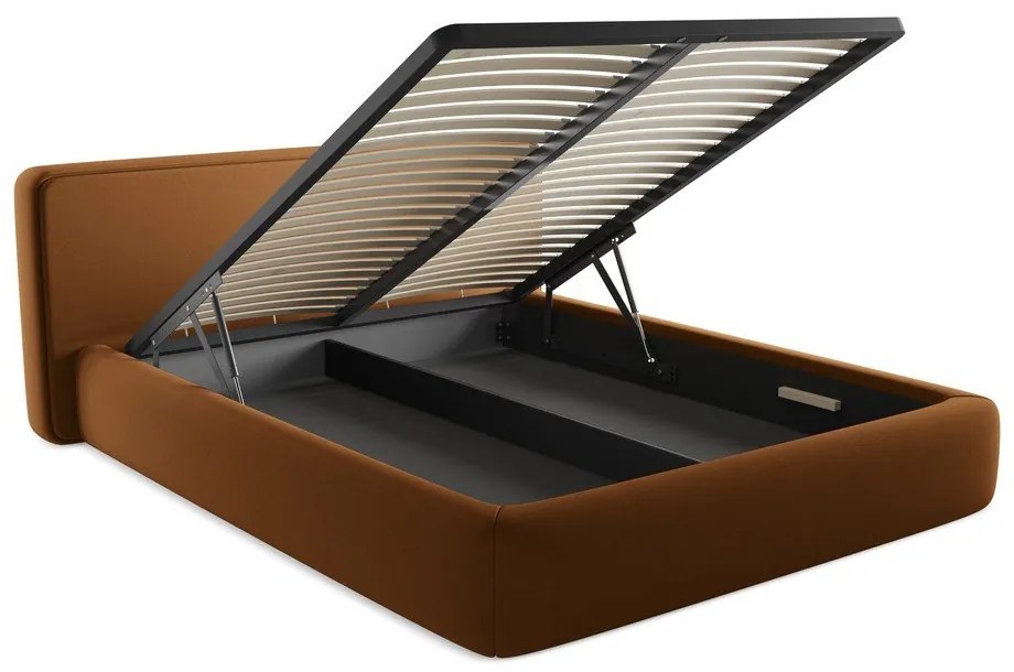 Двойно легло теракотено тапицирано с място за съхранение и включена подматрачна рамка 160x200 cm Kiana – Makamii