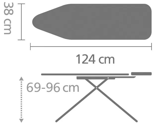 Маса за гладене Brabantia B 90300132, 124x38 см, 7 позиции за регулиране, Поставка за ютия, Бял/Син