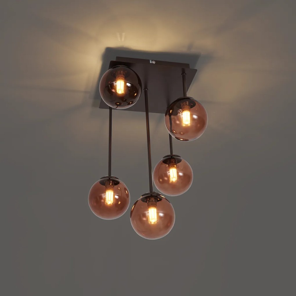 Дизайнерска таванна лампа бронз с бронзово стъкло 5-лампи - Атина