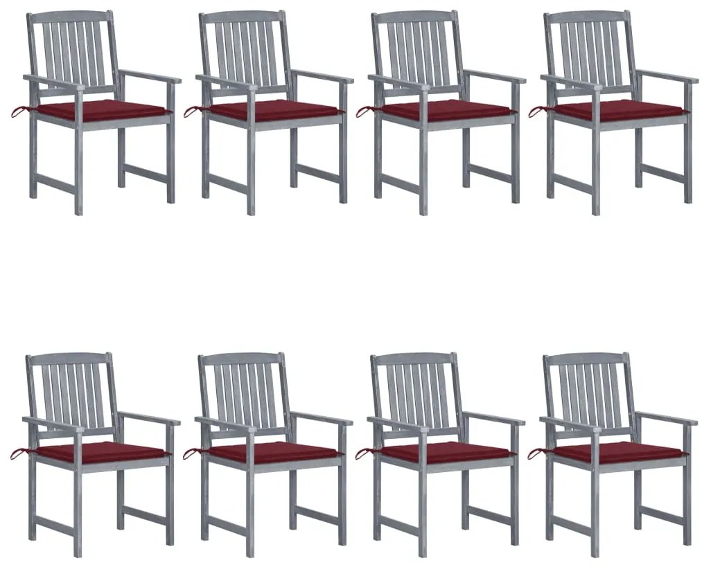 3078231 vidaXL Градински столове с възглавници, 8 бр, акация масив, сиви