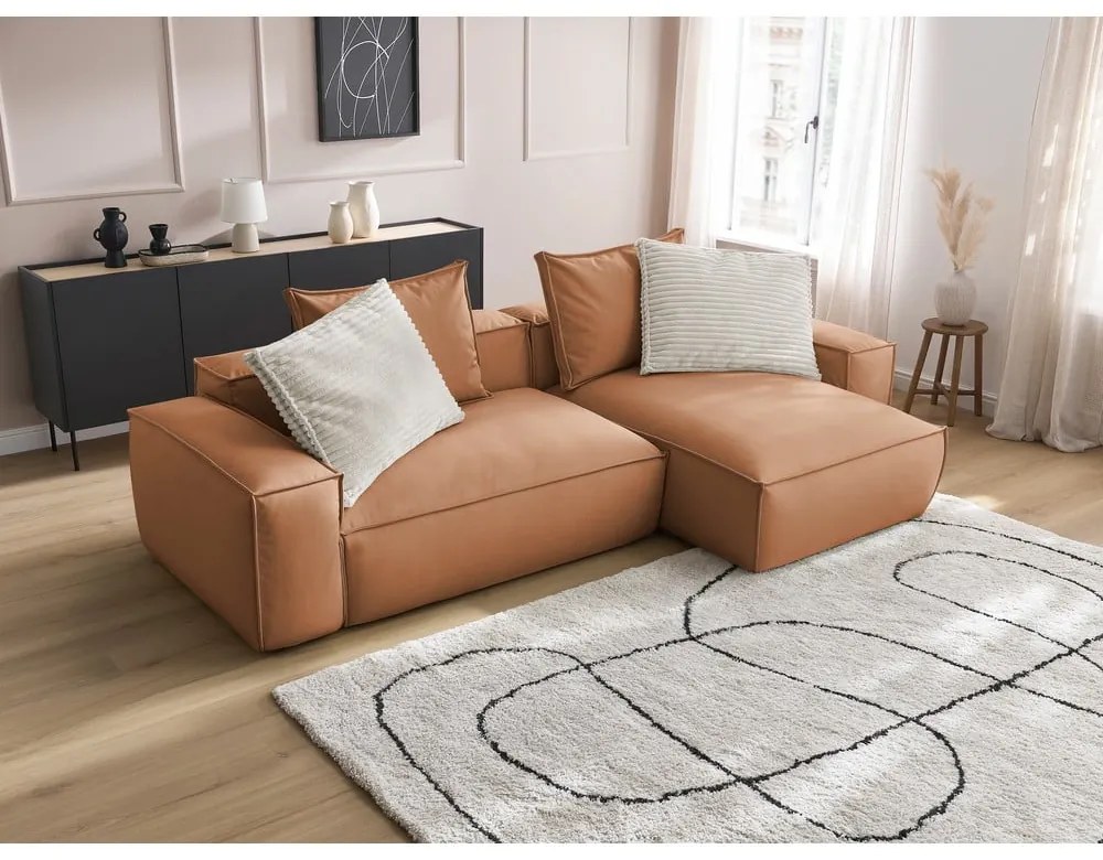 Кафяв ъглов диван от изкуствена кожа (променлив) Boheme – Bobochic Paris