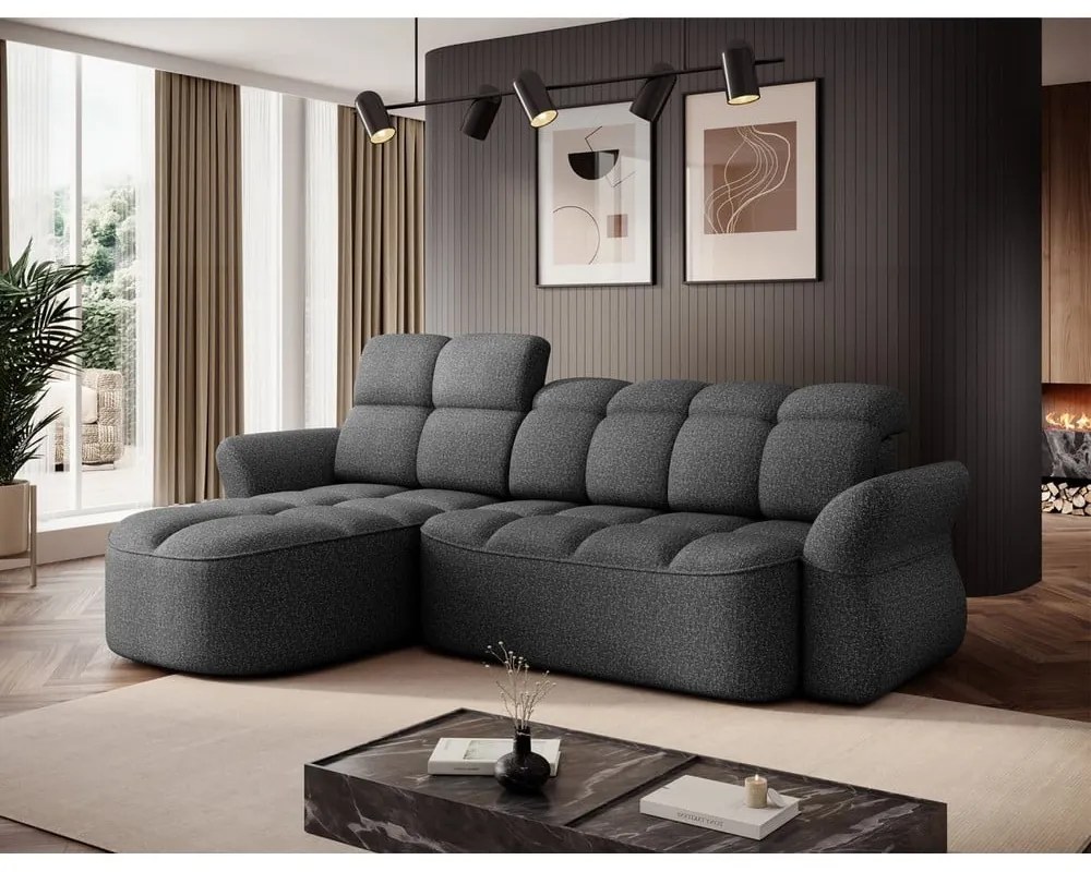 Тъмносив кадифен сгъваем/с място за съхранение ъглов диван (ляв ъгъл) Beneth – ELTAP