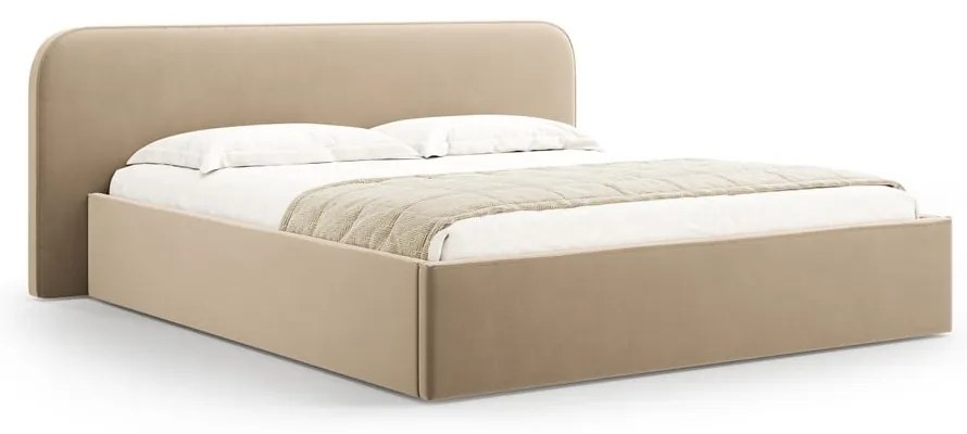 Кафяво-сиво двойно тапицирано легло с място за съхранение с включена подматрачна рамка 140x200 cm Elizabeth – Micadoni