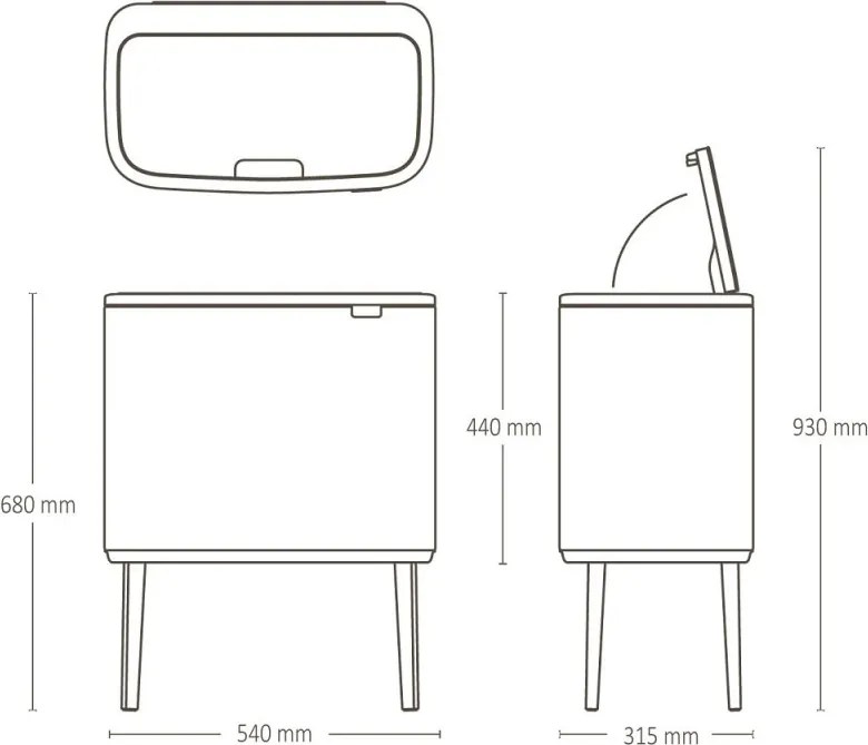 Кош за боклук Brabantia Bo Touch 1005547, 11+23 л, Плавно и безшумно отваряне, Голям отвор, Бежов