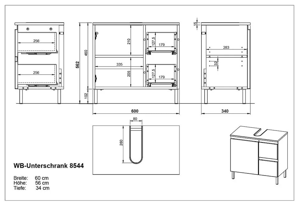 Тъмно сив шкаф под мивката от дъб 60x56 cm Salinas - Germania