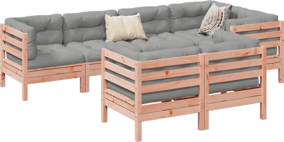 3299498 vidaXL Градински комплект с възглавници, 7 части, дугласка ела масив